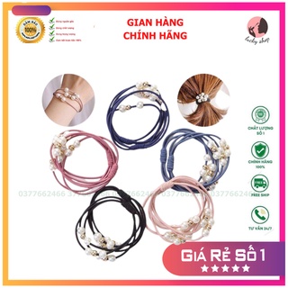 Dây Buộc Tóc Co Giãn Họa Tiết Thắt Nút Đính Ngọc Trai