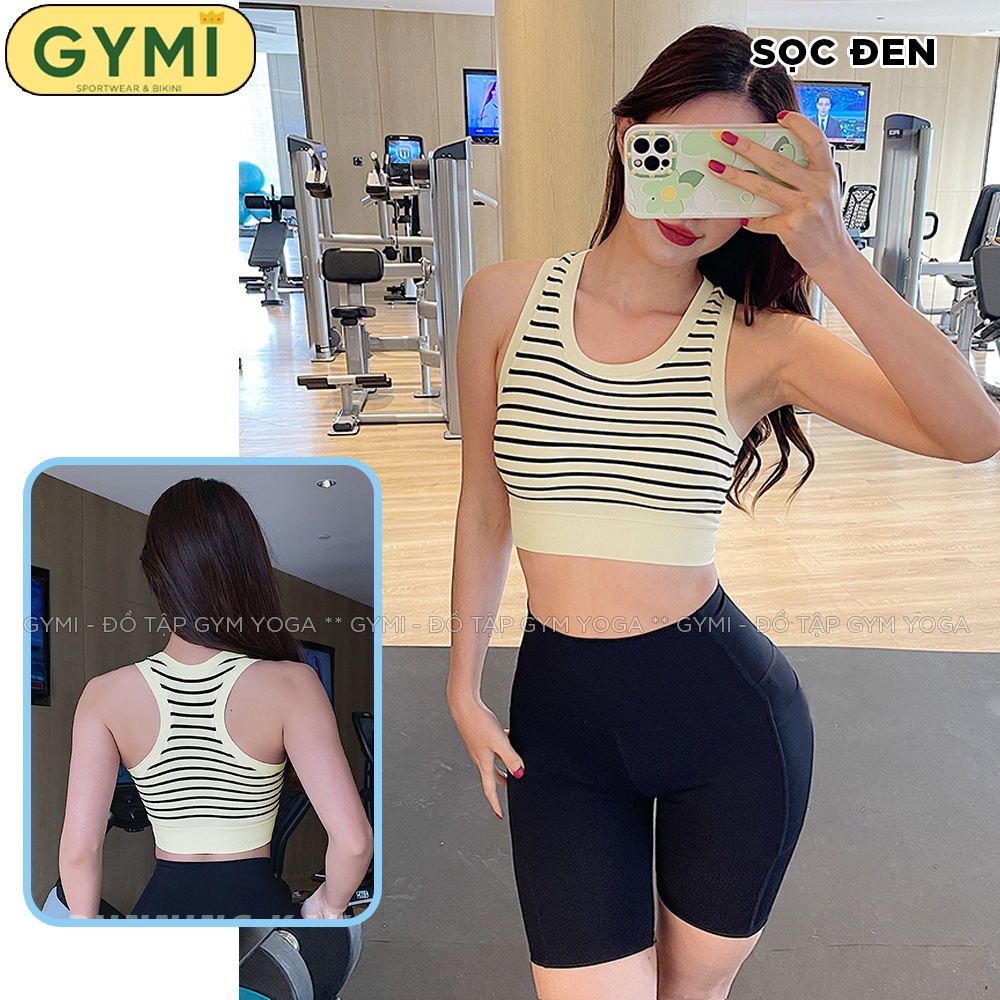 Áo bra tập gym yoga nữ GYMI AL41 dáng áo ba lỗ thể thao kèm mút ngực cố định vân kẻ ngang nâng đỡ thấm mồ hôi