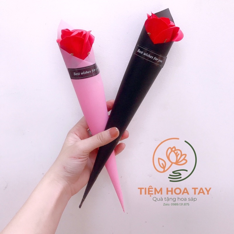 Bó hồng sáp 1 bông to xoè cao 35cm