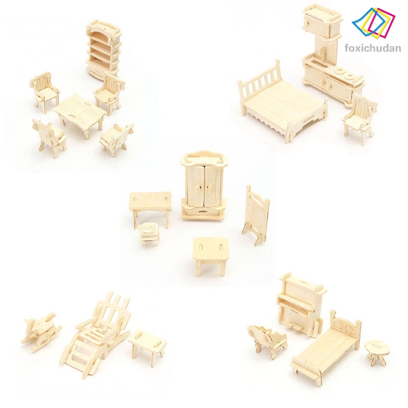 Set 34 Mô Hình Nội Thất Mini Bằng Gỗ Dùng Để Trang Trí Nhà Búp Bê