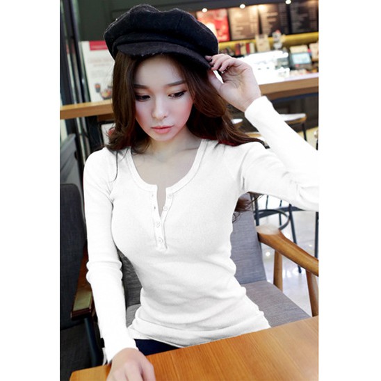 Áo thun nữ kiểu Hàn Quốc dáng ôm dài tay