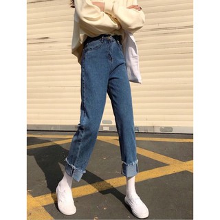 [ QUẦN JEAN BAGGY Nữ Q17 ] Màu xanh trơn lên gấu ngược cá tính
