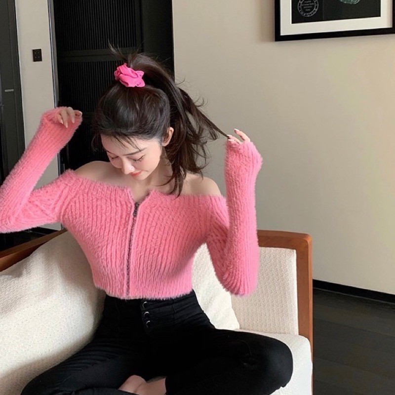 Áo lông trễ vai tay dài