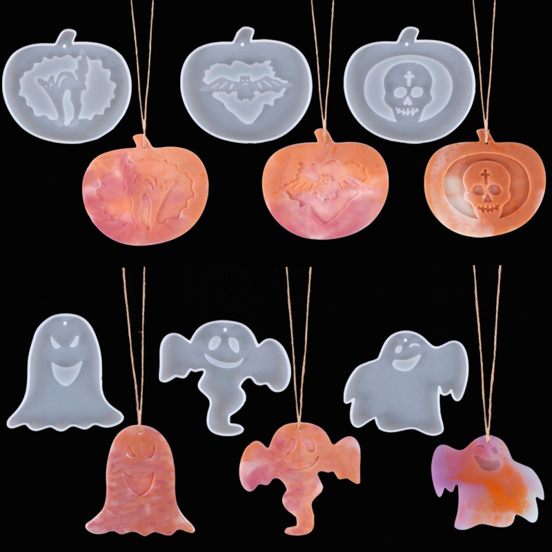 Bộ 6 Khuôn Silicone Làm Mặt Dây Chuyền Hình Bí Ngô Halloween