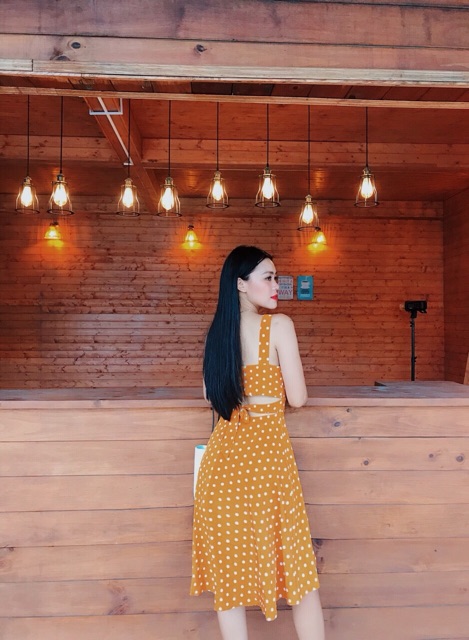 Đầm Bi 2s đỏ/cam dáng xòe nơ lung xd