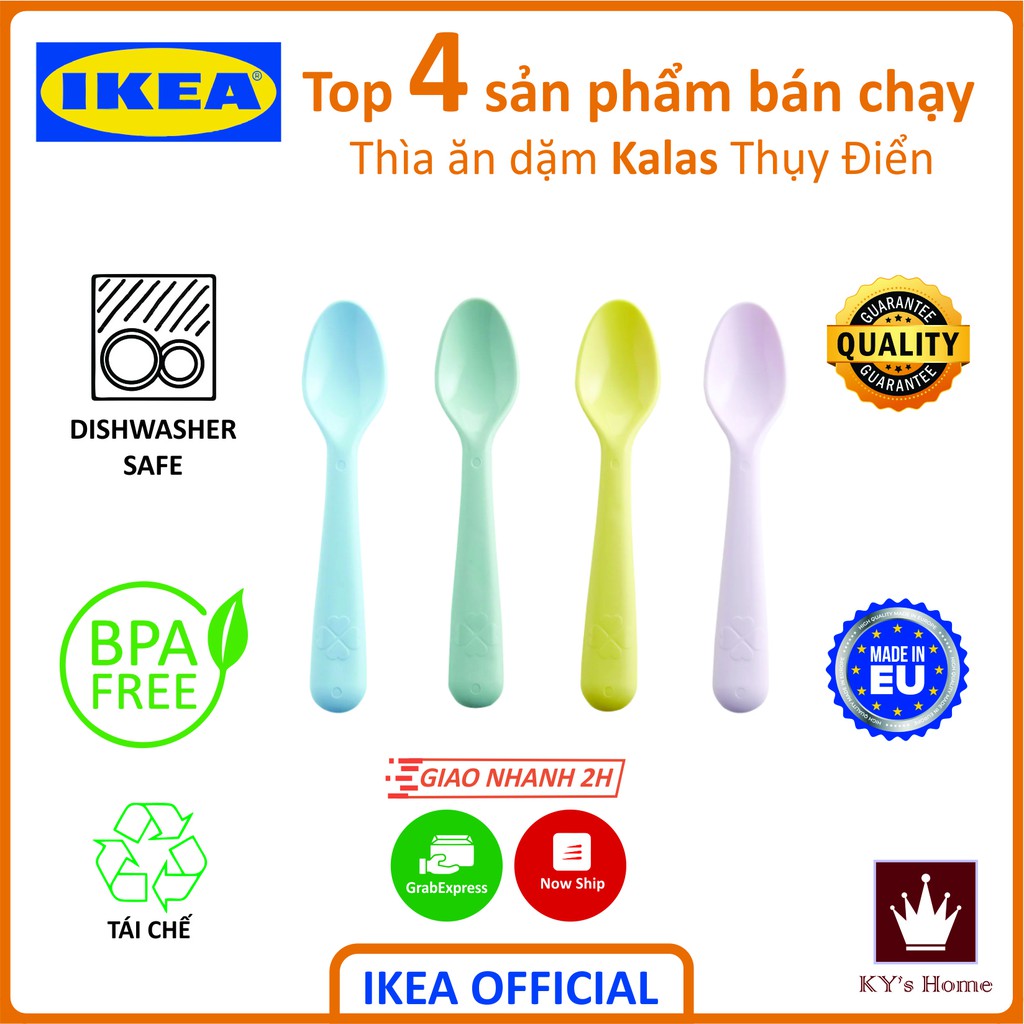 Set 4 thìa nhựa PP ăn dặm trẻ em Ikea Kalas BPA Free 16cm Chính Hãng Thụy Điển an toàn với máy rửa bát