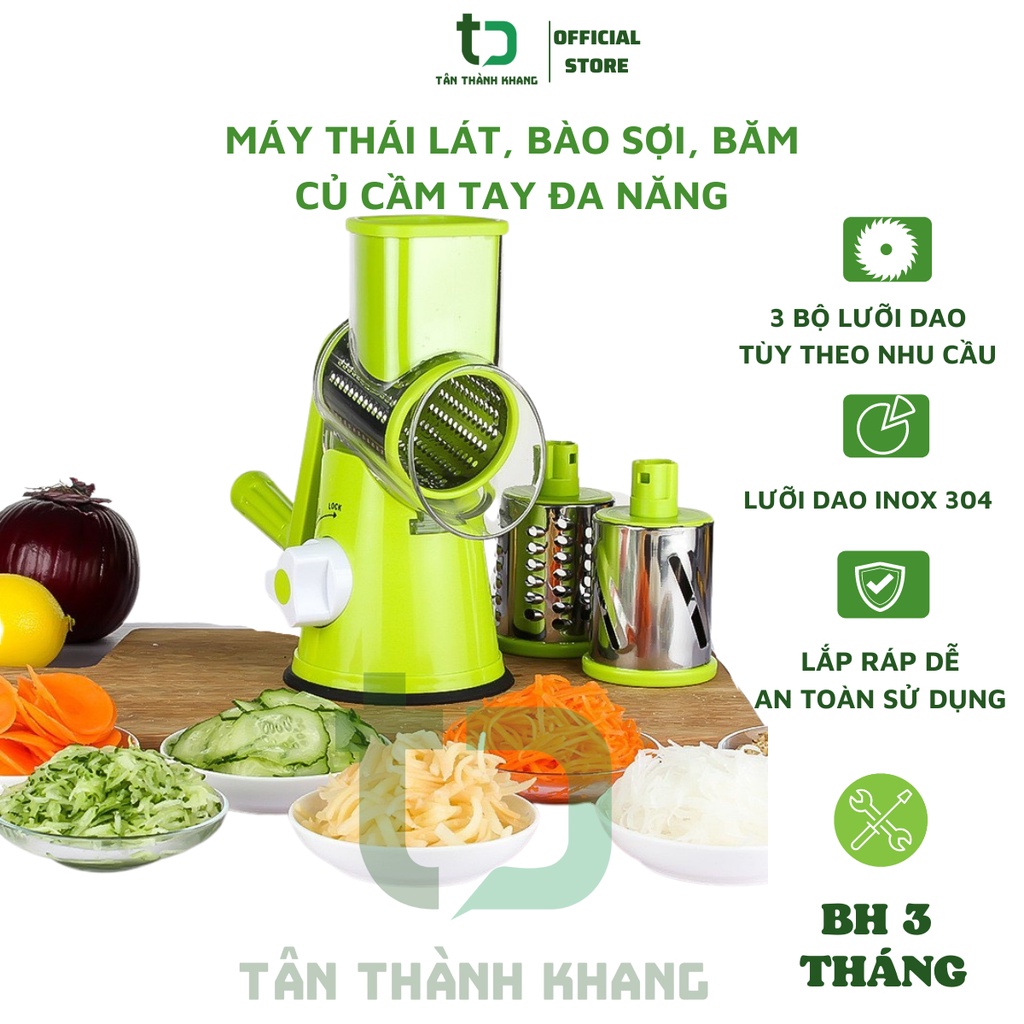 Máy Thái Lát, Bào Sợi, Băm Nhỏ Rau Củ Đa Năng Cầm Tay, Không Dùng Điện, An Toàn Tuyệt Đối Khi Sử Dụng