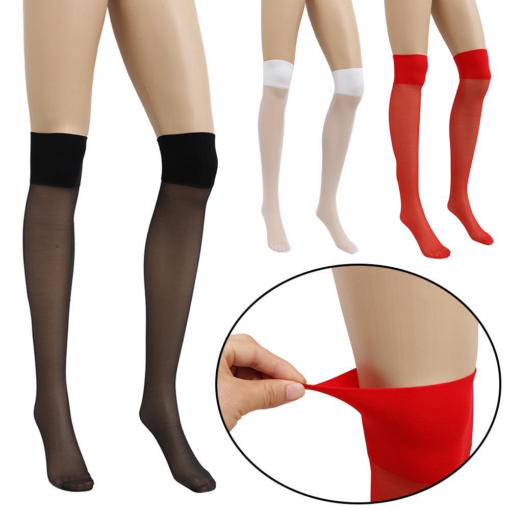 Vớ Lụa Trong Suốt Cao Qua Gối Phối Hai Màu Đen Trắng Thời Trang Quyến Rũ Cho Nữ