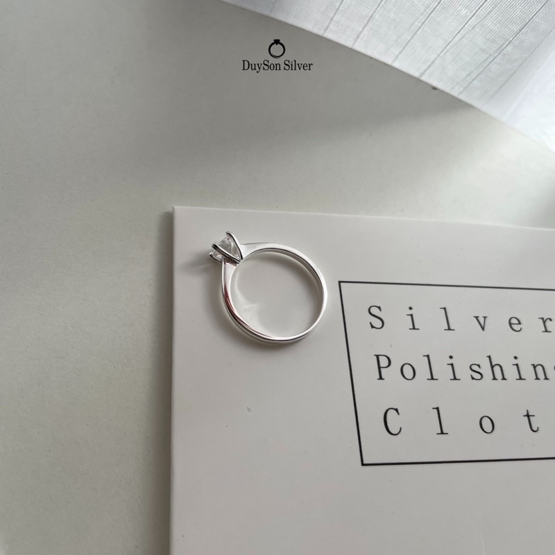 Nhẫn bạc nữ đính đá ổ cao 4 chấu, Nhẫn bạc 925 đơn giản nhẹ nhàng tinh tế DUYSON SILVER [NKX8]