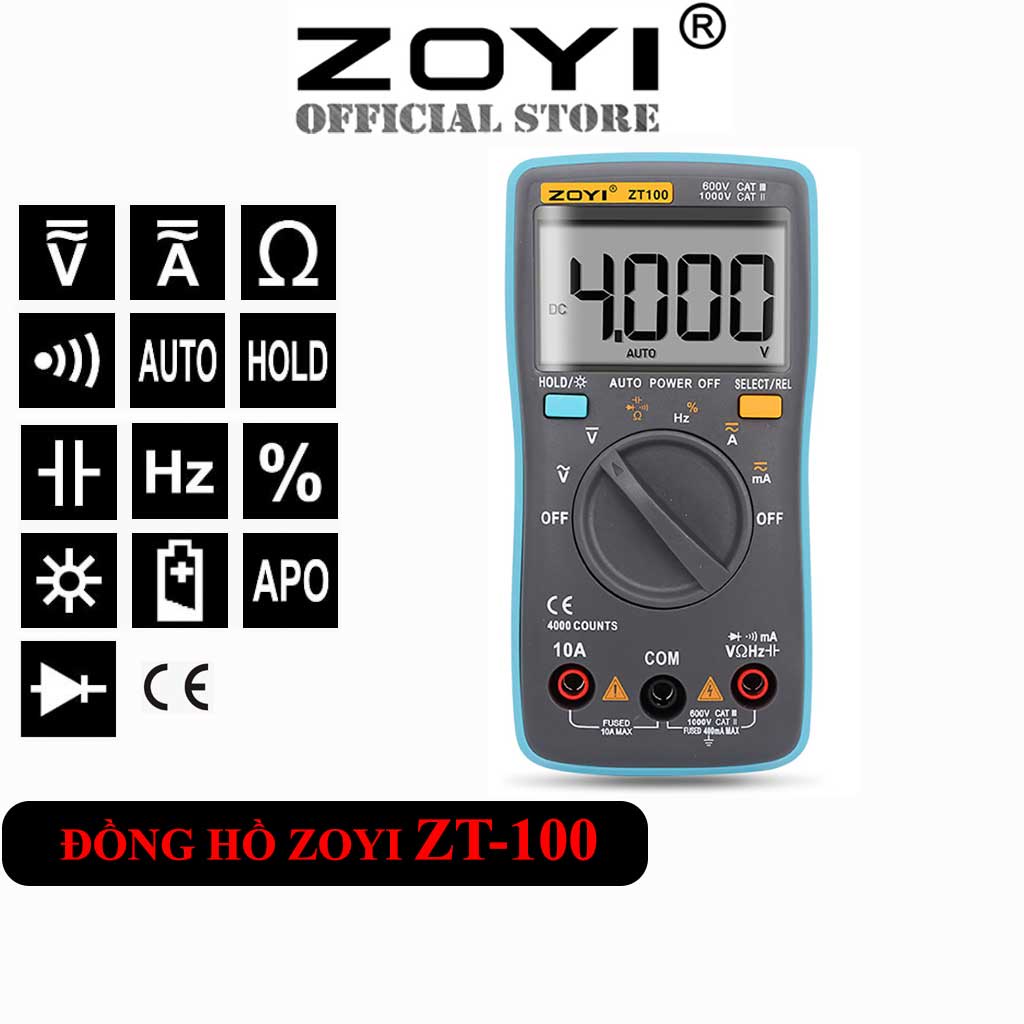 Đồng Hồ Vạn Năng Zoyi ZT-100 Đo Điện Kỹ Thuật Số Thiết Kế Nhỏ Gọn, Màn Hình Hiển Thị Lớn, Dễ Đọc