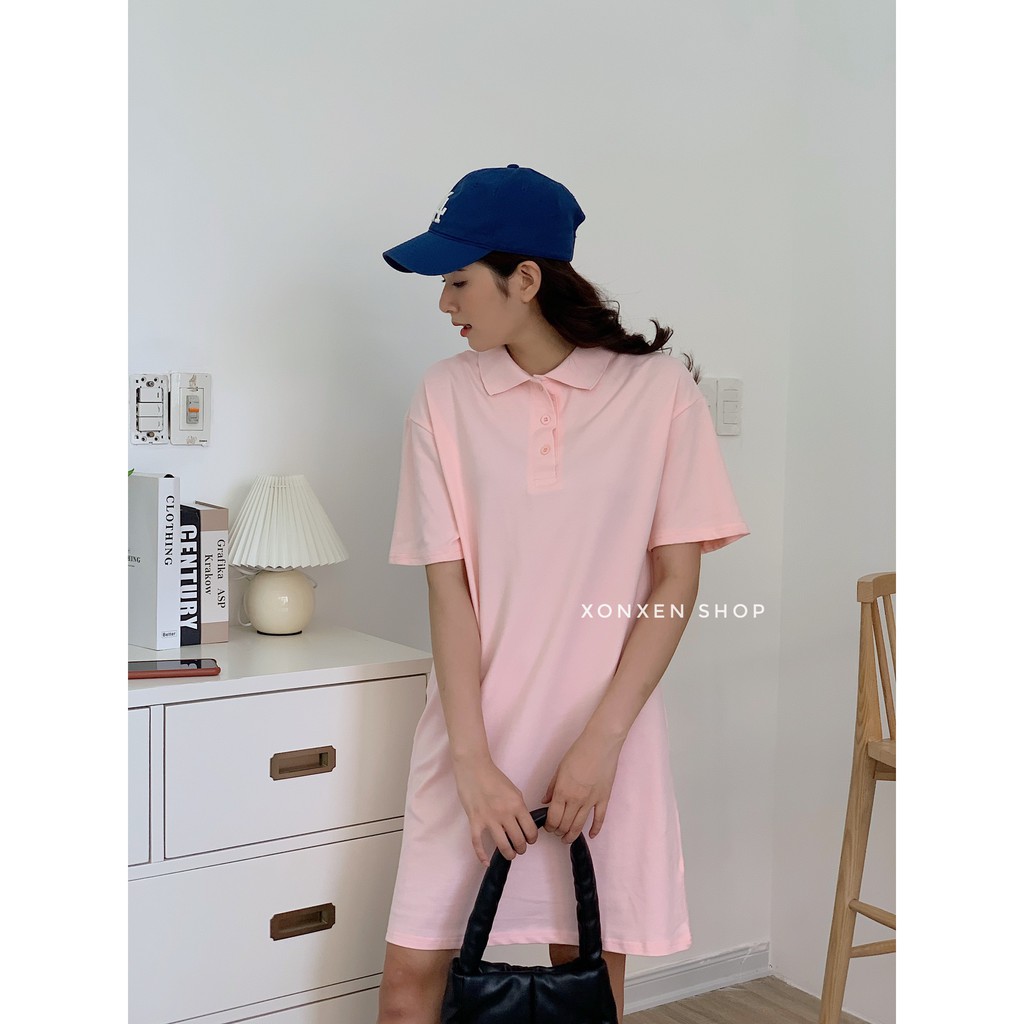 Áo đầm suông polo Xonxen shop chất cotton dày dặn, tháng mát free size, mã 1145