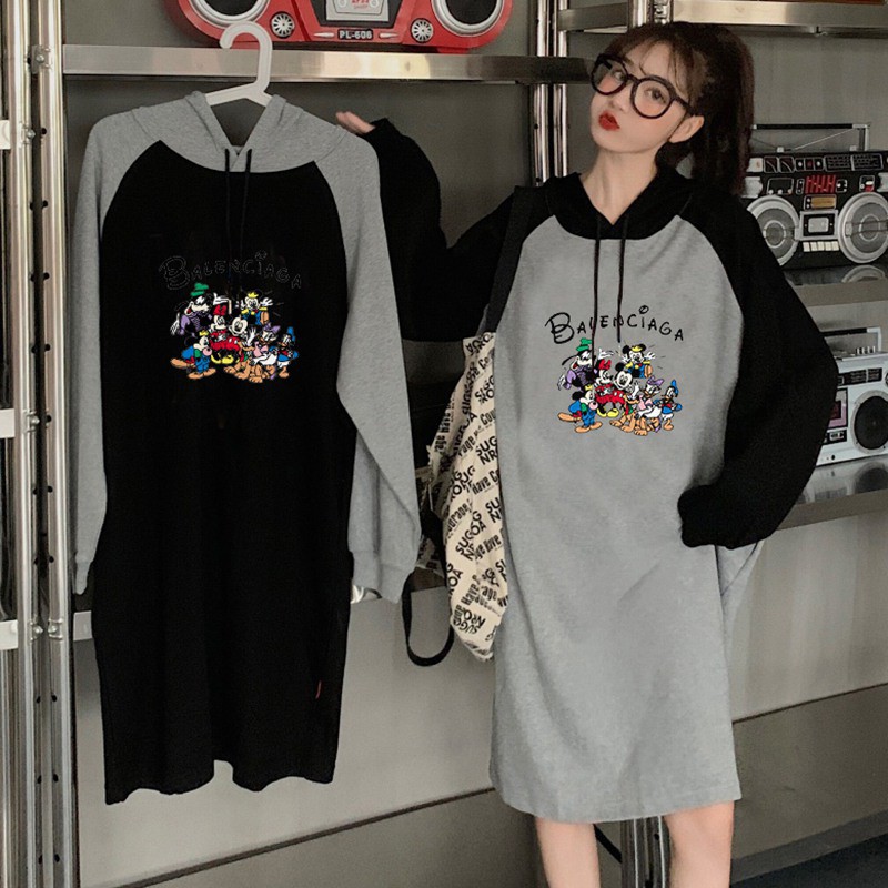 Váy hoodie tay dài in hình hoạt hình xinh xắn dễ thương