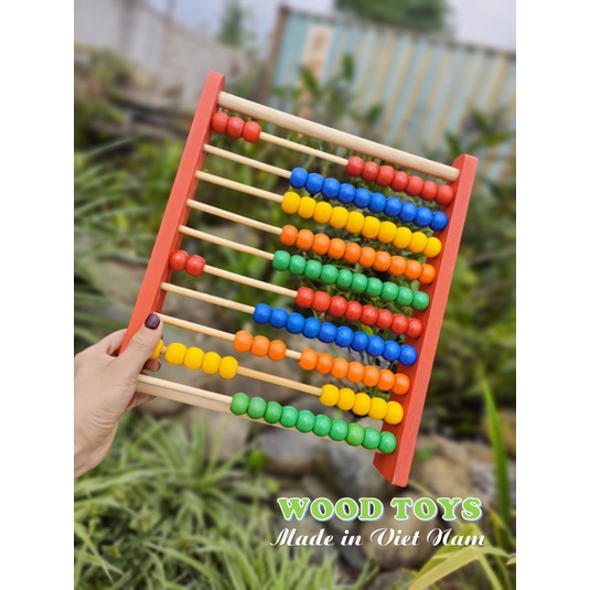 Đồ chơi gỗ - Bảng tính toán học bằng hạt gỗ - Bàn Tính Hạt Gỗ Học Toán Cho Bé  kèm sách hướng dẫn cho bé
