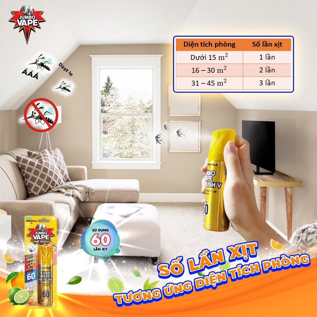 Bình xịt muỗi jumbo one pus 60 lần xịt nhỏ gọn tiện lợi