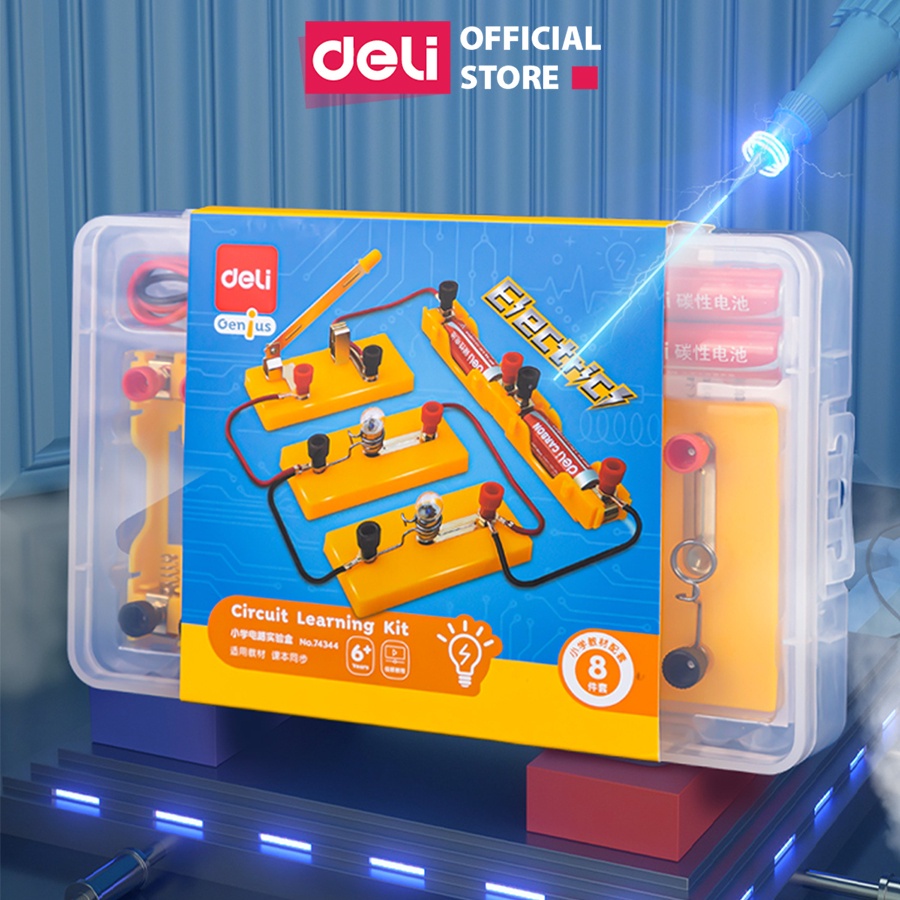 Bộ đồ chơi học điện Deli 74344 - Lắp ráp mạch điện cho học sinh lớp 5 - Giúp bé phát triển trí não, làm quen mạch điện