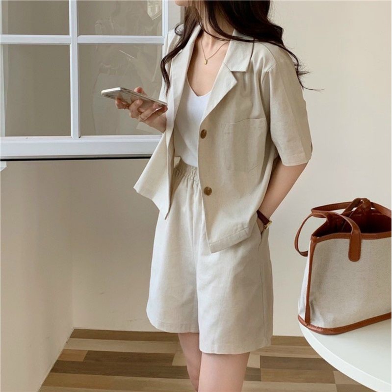 set áo blazer ngắn tay kèm quần short ảnh thật