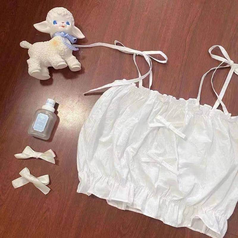 Áo lửng hai dây mềm mại viền bèo phong cách Nhật Bản thời trang mùa hè ngọt ngào dành cho nữ