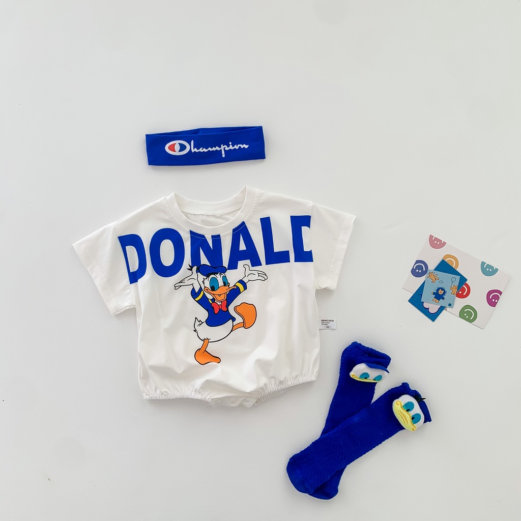 Bộ áo liền quần dáng rộng/ Đôi vớ thiết kế hoạt hình thời trang mùa hè đáng yêu dành cho trẻ sơ sinh