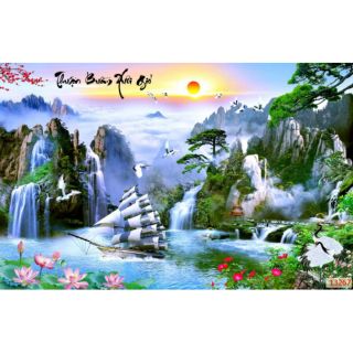 Tranh dán tường 3D phòng khách thuận buồm xuôi gió KT 120x80cm