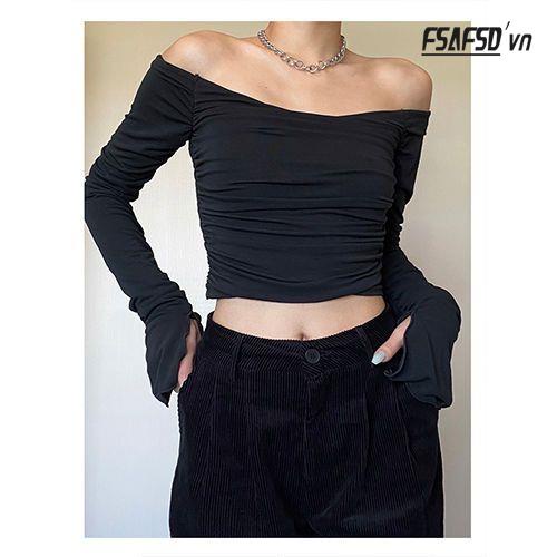 Áo Dệt Kim Lệch Vai Dáng Ôm Nhiều Màu Thời Trang 2022 Quyến Rũ Cho Nữ