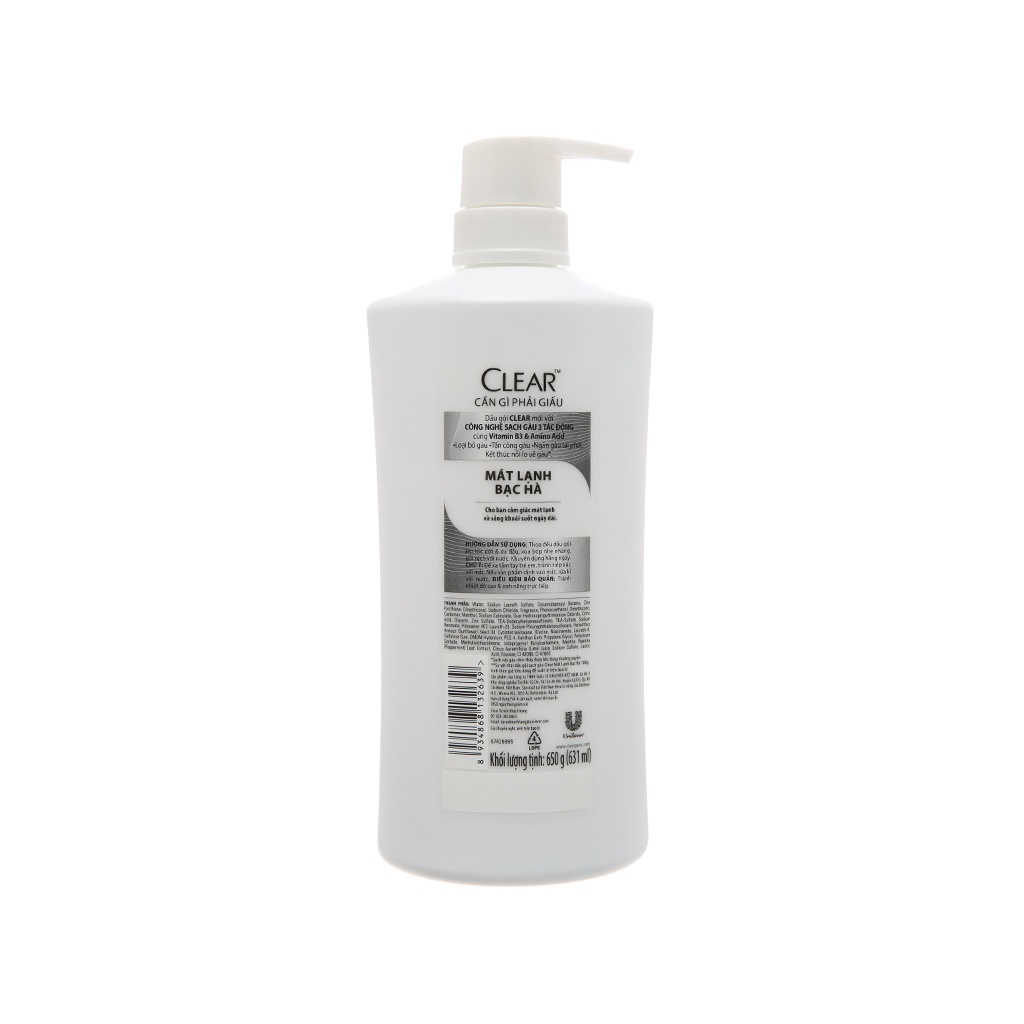 Dầu gội đầu Clear 630G Sạch Gàu Mát Lạnh Bạc Hà Đánh Bay Gàu Ngứa Vi Khuẩn