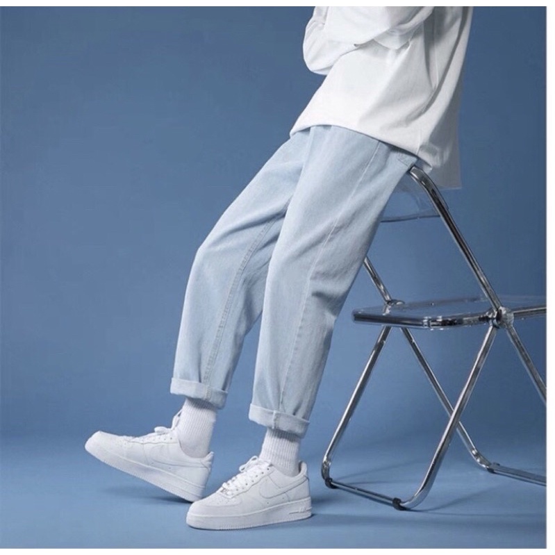 Quần Baggy Jean nam nữ màu xanh sáng