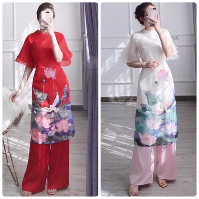 SET ÁO DÀI TAY BÈO QUẦN ỐNG RỘNG
