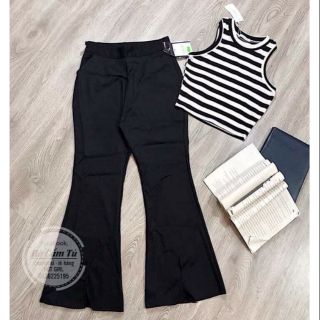Set quần kaki ống loe áo thun sọc