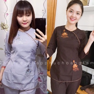 Đồ lam đi chùa # mẫu 7 nút bẹt sen thêu kate