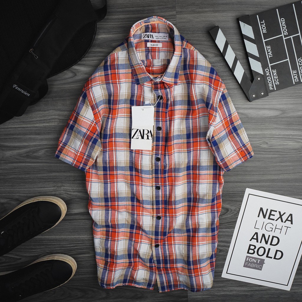 Áo sơ mi nam  za r a tay ngắn chất lenin sim fit