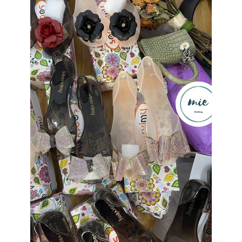 Giày nhựa dẻo thơm đính nơ đúp hở mũi soervimy hàng quảng châu