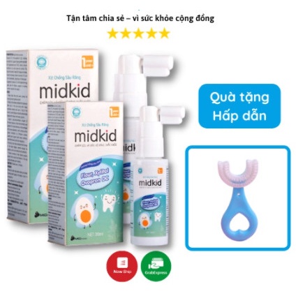 Xịt chống sâu răng MIDKID cho bé từ 1 tuổi chính hãng an toàn nuốt được tặng kèm, Bàn chải đánh răng cho bé
