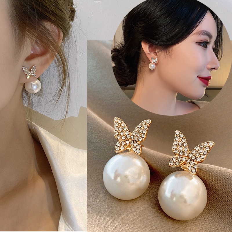 Khuyên tai kim loại phối ngọc trai nhân tạo thời trang sang trọng cho nữ