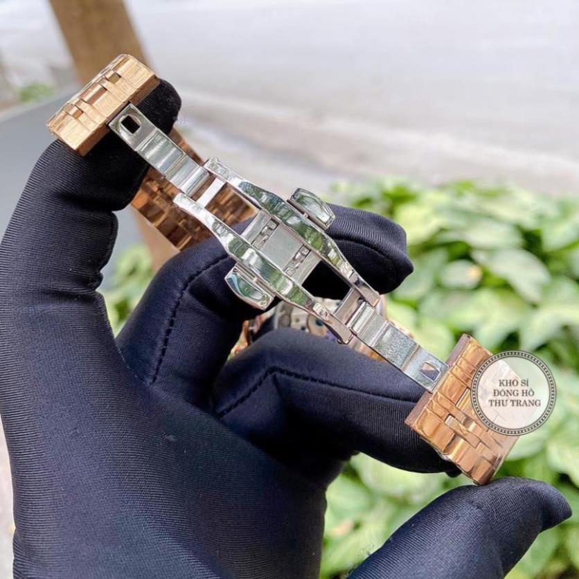 Đồng hồ Nam Rolex máy nhật, mẫu 3kim cắt vát mặt đen viền vàng dây da, dòng cơ Automatic size 40mm-41mm