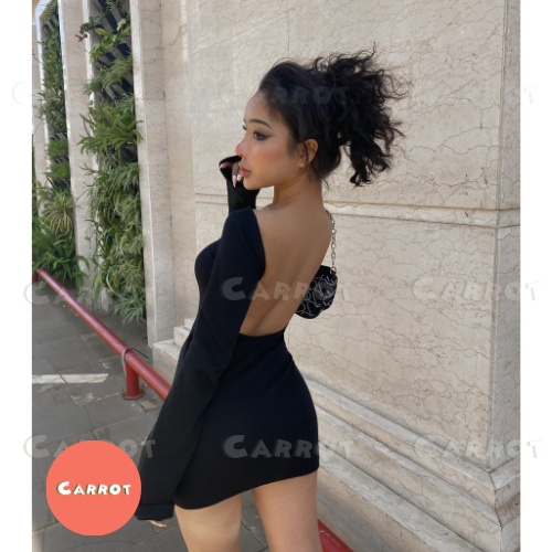Đầm body sexy tay dài loe thiết kế hở lưng quyến rũ tôn dáng chất thun co giãn Carrotxinhdep