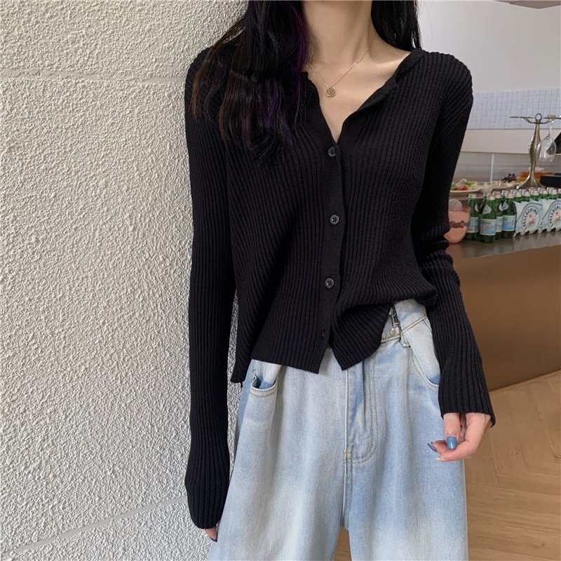 Xiaozhainv Áo Cardigan Dệt Kim Tay Dài Dáng Rộng Màu Trơn Dễ Phối Đồ Cho Nữ