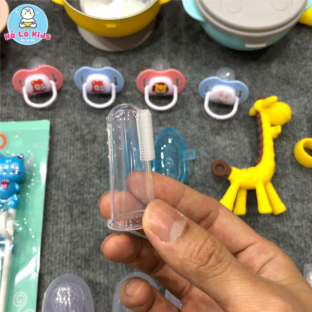 Rơ lưỡi silicon xỏ ngón, tưa lưỡi đánh răng cho bé có hộp đựng vệ sinh Hồ Lô Kids