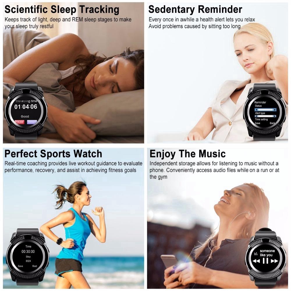 Đồng hồ đeo tay thông minh v8 thiết kế thể thao kết nối bluetooth hỗ trợ camera khe thẻ sim cho điện thoại android