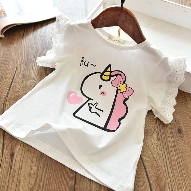 Áo Thun Cotton Ngắn Tay Họa Tiết Hoạt Hình Đáng Yêu Kiểu Hàn Quốc Cho Bé Gái 2023