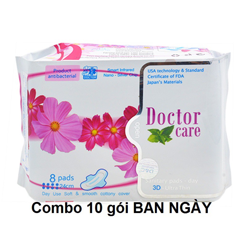 Combo 10 gói Băng vệ sinh Doctor care thảo dược Ban ngày 8 miếng