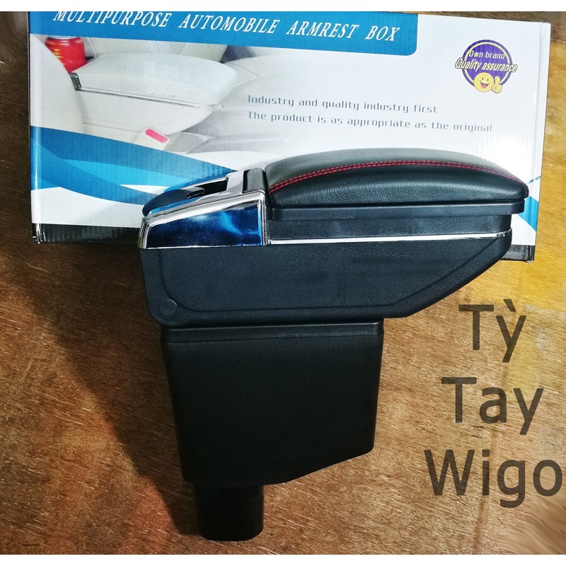 Tỳ tay Toyota WIGO màu đen có 2 ngăn đựng và 7 cổng cắm usb tiện dụng, CÓ ẢNH LẮP THỰC TẾ LÊN XE