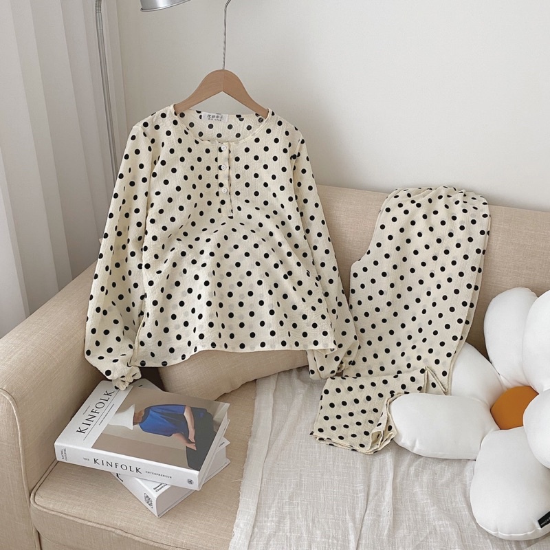 Bộ ngủ nữ cute, màu sắc Hàn Quốc chất nhăn xốp ẢNH THẬT | BigBuy360 - bigbuy360.vn