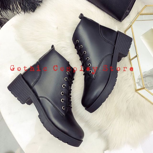 [CÓ SẴN]  Giày boot da lì cổ lửng da PU mềm( size 35 - 40 )  (Tài khoản Shopee duy nhất: gothic.cosplay )