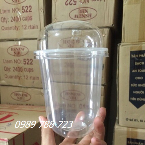 50 cốc nhựa chữ U 500ml Có Nắp Cầu - cốc đáy tròn,cốc bầu, cốc Q, cốc chữ U đựng trà sữa 500ml có nắp cầu đựng trà chanh