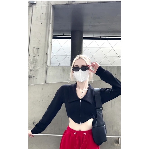 Áo Cardigan Croptop Tay Dài Khoá Kéo Sexy Tôn Dáng