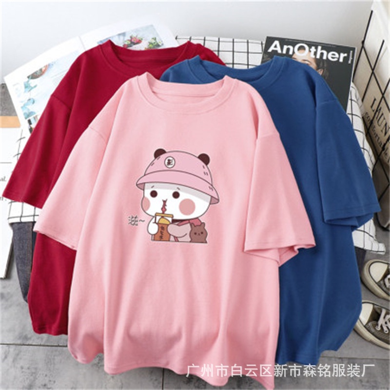 Áo cotton khô 3158 nữ tay lỡ dáng rộng in hình Lợn hồng cute [bán sỉ bán lẻ áo 3158]