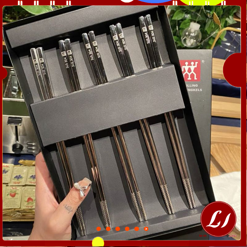 Hộp 5 đôi ĐŨA INOX ĐỨC dễ gắp, không gỉ tiện lợi- HL