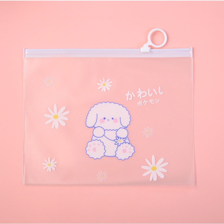 Túi nhựa trong khóa zip hoạt hình gấu đựng bút, mỹ phẩm, dụng cụ học tập dễ thương cute