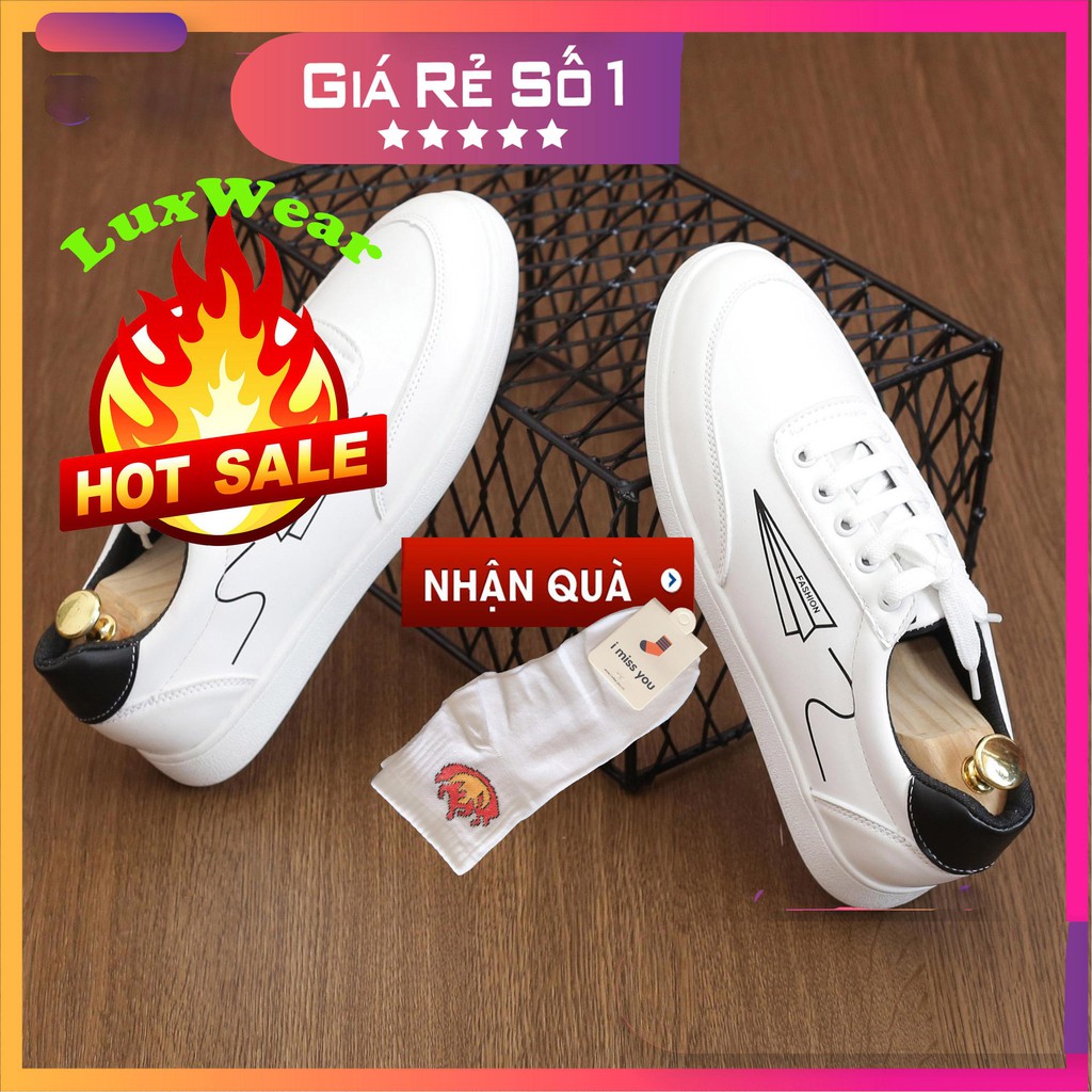 Giày nam trắng đẹp - Giày thể thao nam [VIDEO THẬT] họa tiết máy bay tặng tất lửa cao cấp 15k | BigBuy360 - bigbuy360.vn