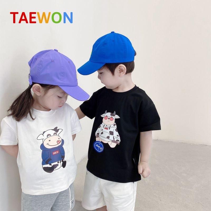 Áo thun bé trai Hàn Quốc chất cotton , Áo phông cộc tay bé gái xuất dư từ 1 đến 5 tuổi Taewon Kids AT06